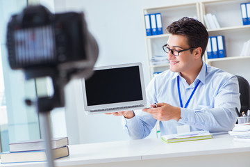 Business blogger doing webcast for his subscribers
