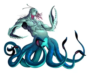 Poster Zeemonster met tentakels en klauwen © ddraw