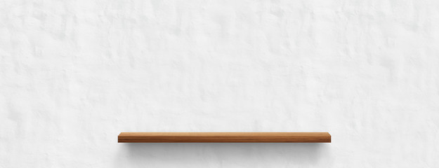Wooden shelf isolated on white texture background. For decorated interior or montage of your product on shelf.
