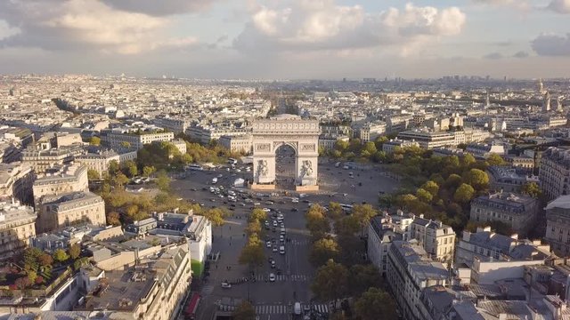 Cityscape of Paris. Aerial view of Triumphal Arch