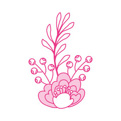 pink flower leaves branch berries natural vector illustration