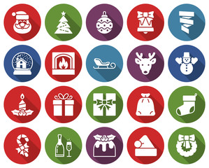 Christmas collection of round icons  with long shadow