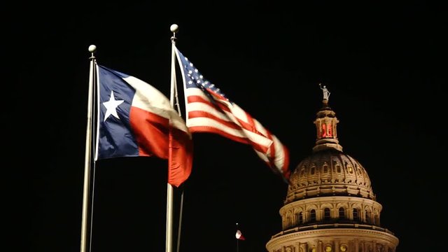Flags Fly Night Falls Austin Texas Capital Building Motion