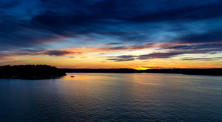 sunset at an archipelago in sweden