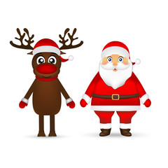 Santa Claus and reindeer on white background
