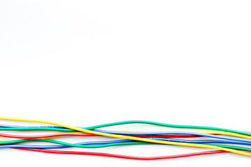 Network cables for computer on white background top view copyspace