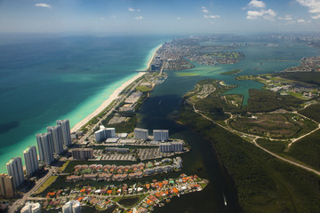Aereal view from an airplane of Miami Beach and surroundings 
