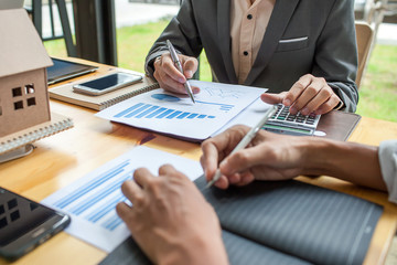 Business meeting of real estate broker, Business meeting working with new startup project. Idea...