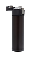 opened burgundy vacuum tumbler with safety lock on a white background clipping path included