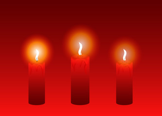 A set of red burning candles.Vector illustration. Eps 10.