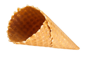 Empty waffle ice cream cone. Isolated on white.,