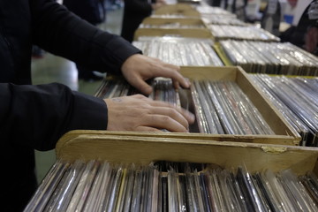 choice of vinyl records at the market