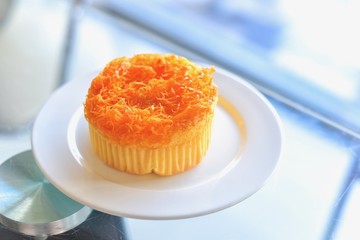 Foi Thong Cake Isolated on White Plate