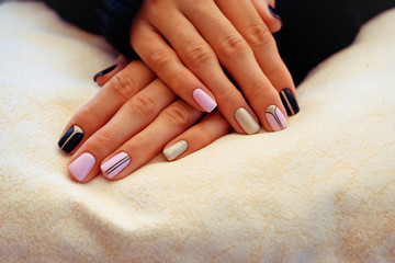 Obraz na płótnie Canvas Natural nails, gel polish. Stylish Nails, Nailpolish. Nail art design for the fashion style.