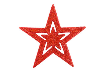 Christmas hanging decoration red star on white background with clipping path