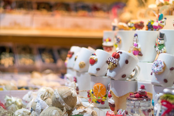 Souvenir cups being sold at the Sibiu Christmas market on 17 November 2017