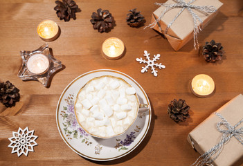 Cup of coffee and christmas decoration