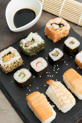 Set of sushi, traditional asian dishes.