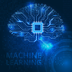 Human brain on a digital abstract technology background.