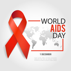 Vector illustration on the theme World Aids Day. Red ribbon. World map.
