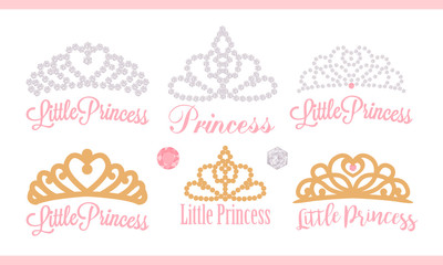 A set of small diadems. Vector design element for royal party ( baby, bridal shower  wedding: birthday) Princess gold crown with gem. Golden silhouettes for laser cutting. Stickers of diamonds. Gems © Alona Khadzhyoglo