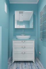 Mint color bathroom interior with mirror