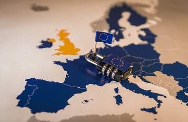 Padlock over EU map, GDPR, DSA or DMA  metaphor - obrazy, fototapety, plakaty