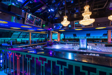 Big modern luxury discotheque or lounge bar interior