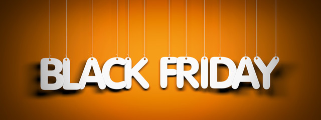 Black Friday - white words on orange background. 3d illustration
