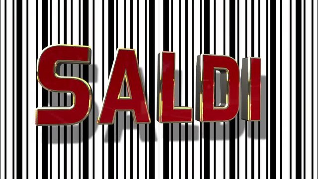 Italian Sale (Saldi) Red And Gold 3D Text Animation With Black And White Barcode Abstract Line Background - 4K Resolution Ultra HD
