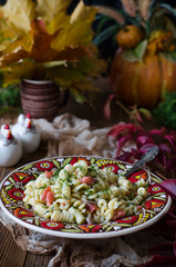 Pasta with cream cheese and slightly salted salmon