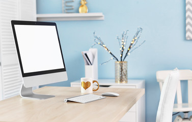 Comfortable workplace with modern computer on table