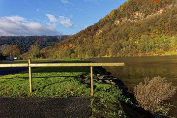Naklejka premium river landscape and forest in November light 