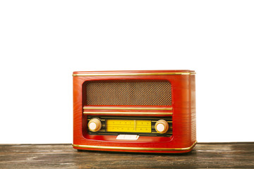 Retro radio on white background