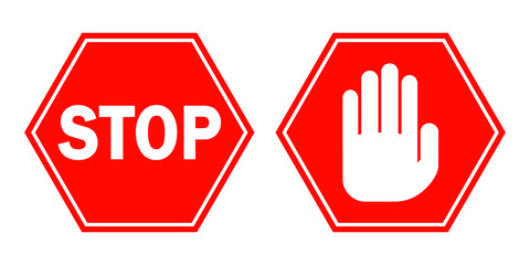 Red STOP signs. Vector illustration.