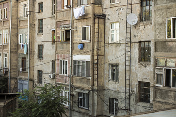 Fototapeta na wymiar Frequent appearance of the facade of a residential building in Yerevan, the capital of Armenia