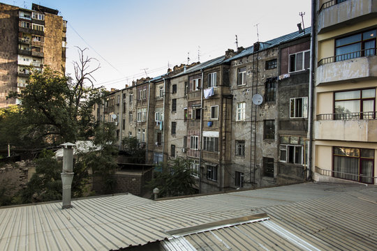 Frequent appearance of the facade of a residential building in Yerevan, the capital of Armenia