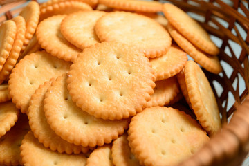 Crackers in wooden basket