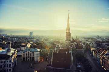 Riga City Sunrise colors Old Town view