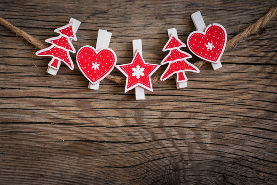 Christmas ornament on wooden background