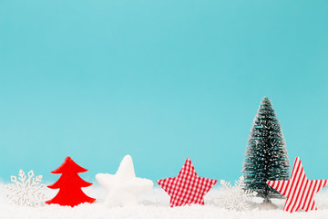 Christmas decor on the blue background.