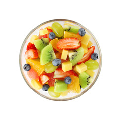 Bowl of fresh fruit salad, isolated on white