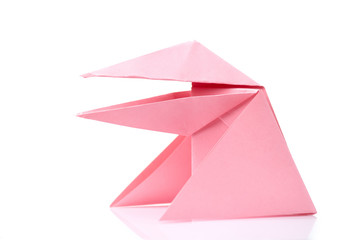 Simplified frog origami design. Easy level for little beginners. Japanese art of folding, crafts lesson.