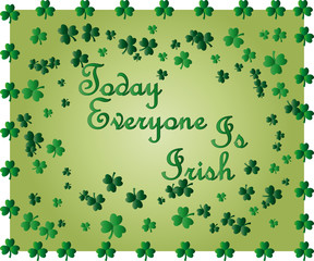Greeting card of St. Patrick with sparkling green leaves of the clover and place for the text.