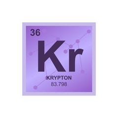 Vector symbol of a rare gas Krypton from the Periodic Table of the elements on the background from connected molecules