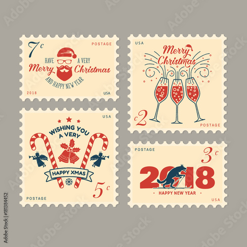 quot merry christmas and happy new year 2018 retro postage santa claus christmas cards