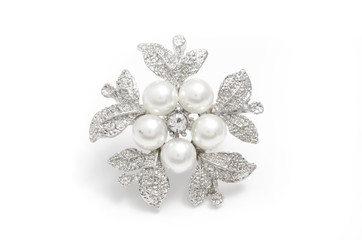 brooch flower with pearls isolated on white