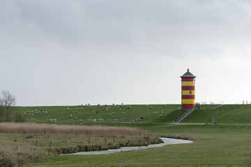 Deutschland,Niedersachsen,Krummh&ouml;rn, der Leuchtturm von Pilsum.