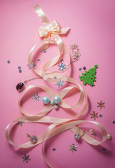 Christmas tree of pink ribbons
