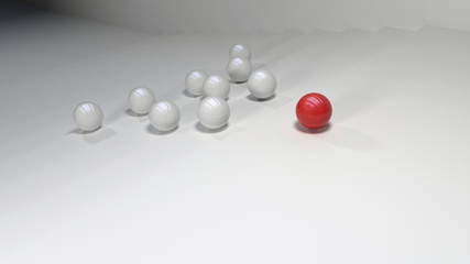 3d balls with red leader on the white stairs